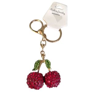 Rhinestone Cherry Purse Charm Keychain NWT